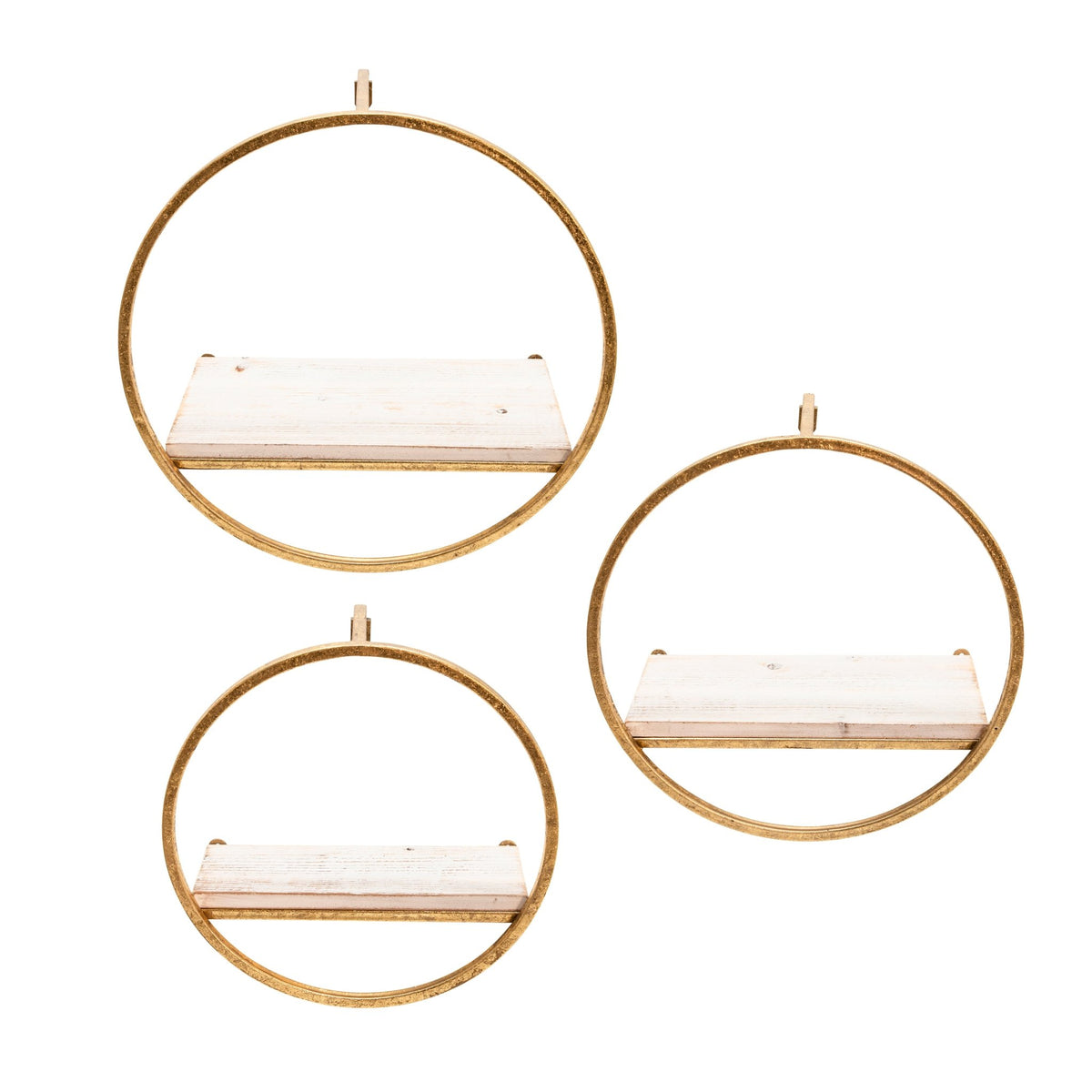 S/3 METAL & WOOD WALL SHELVES, GOLD/WHITE Wall Shelf| Sagebrook Home