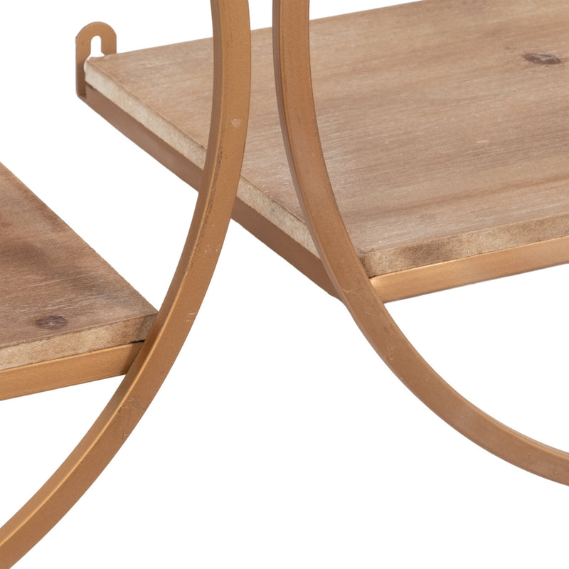 S/3 METAL & WOOD WALL SHELVES,BRONZE - Al Rugaib Furniture