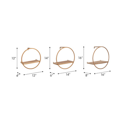 S/3 METAL & WOOD WALL SHELVES,BRONZE - Al Rugaib Furniture