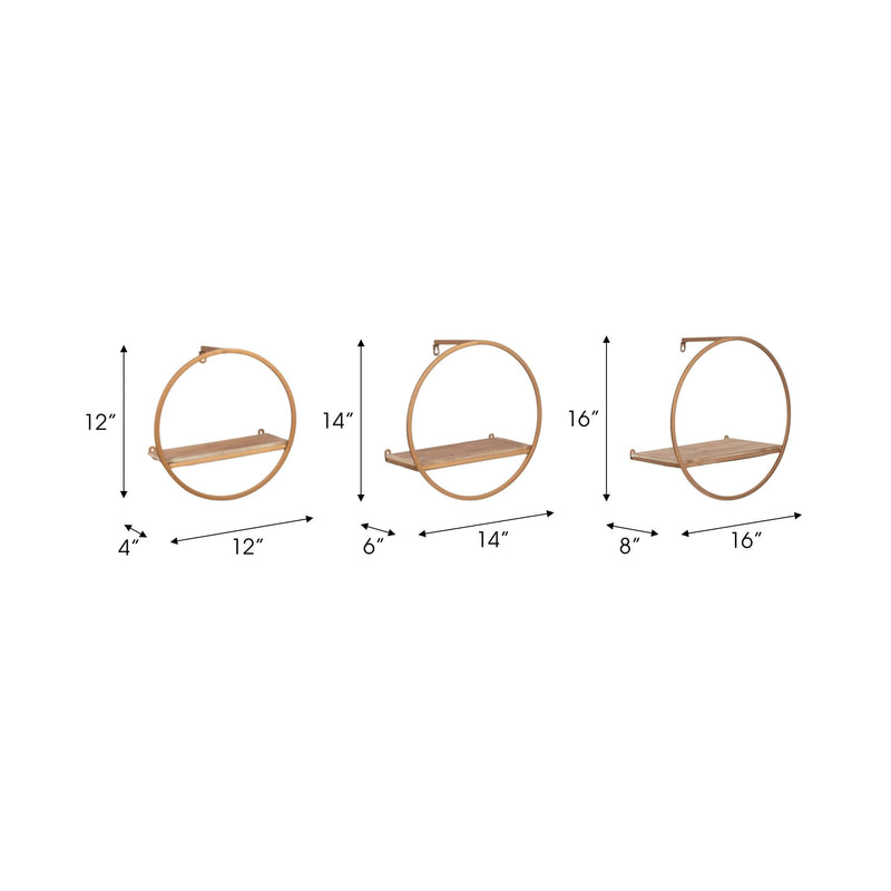 S/3 METAL & WOOD WALL SHELVES,BRONZE - Al Rugaib Furniture