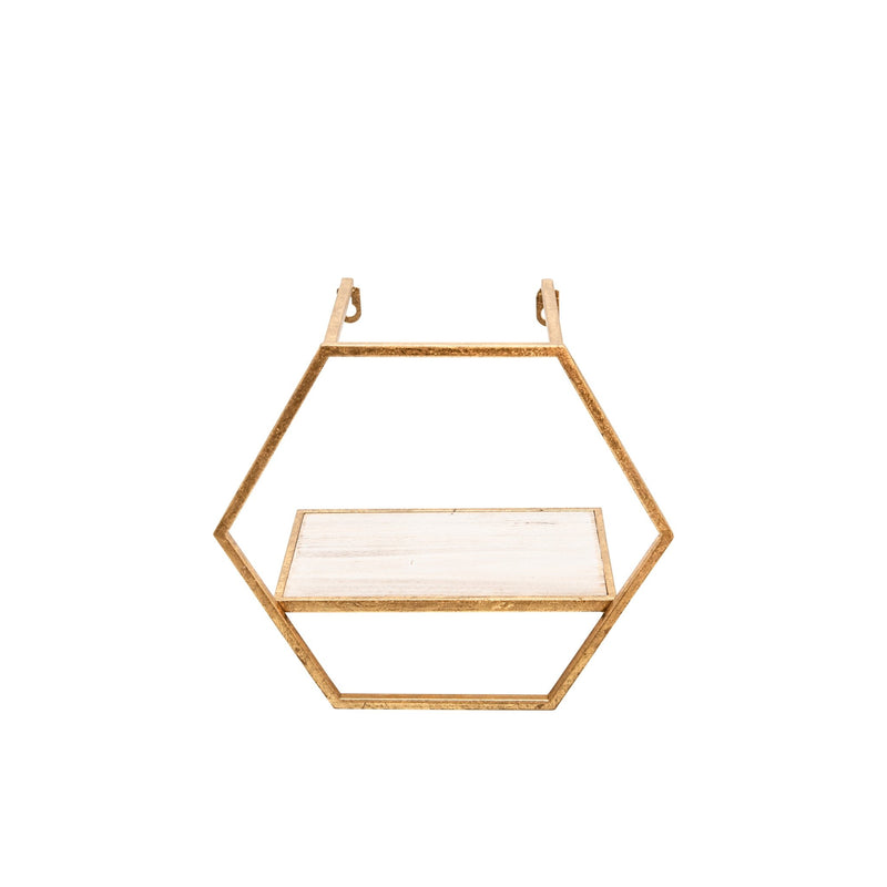 S/3 METAL/WOOD HEXAGON WALL SHELVES, GOLD - Al Rugaib Furniture