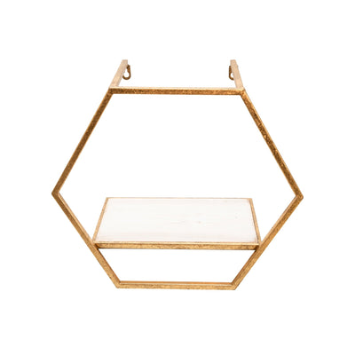 S/3 METAL/WOOD HEXAGON WALL SHELVES, GOLD - Al Rugaib Furniture