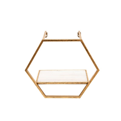 S/3 METAL/WOOD HEXAGON WALL SHELVES, GOLD - Al Rugaib Furniture
