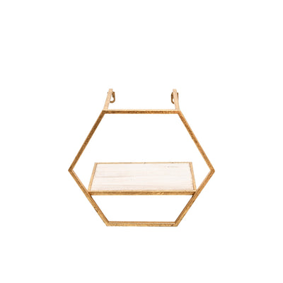 S/3 METAL/WOOD HEXAGON WALL SHELVES, GOLD - Al Rugaib Furniture