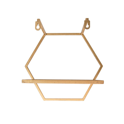 S/3 METAL/WOOD HEXAGON WALL SHELVES, GOLD - Al Rugaib Furniture
