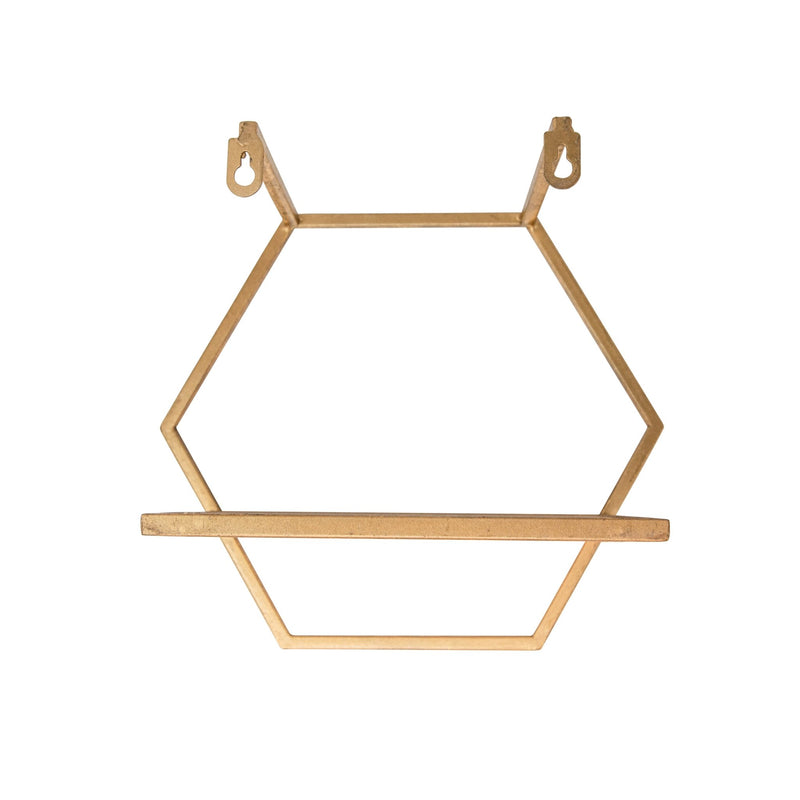 S/3 METAL/WOOD HEXAGON WALL SHELVES, GOLD - Al Rugaib Furniture