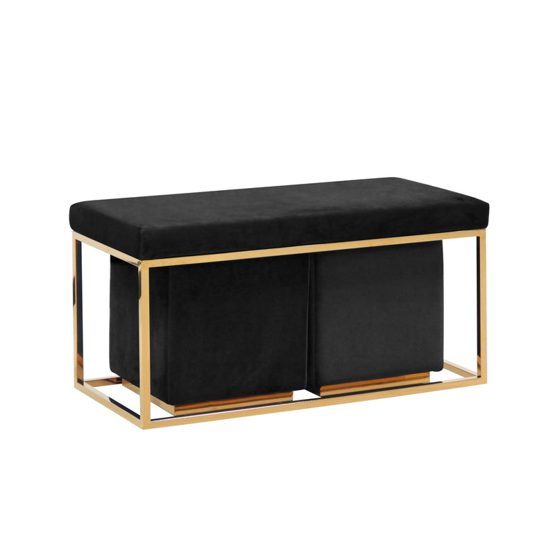 S/3 Velveteen Bench/Ottos, Gold/Blk, Kd - Al Rugaib Furniture