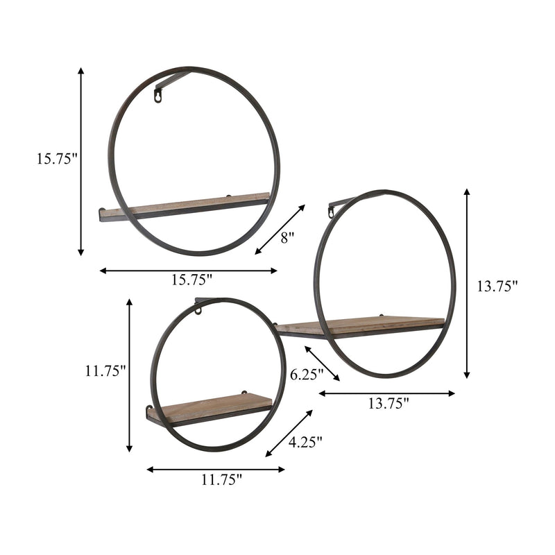 S/3 WOOD/METAL WALL SHELVES - Al Rugaib Furniture