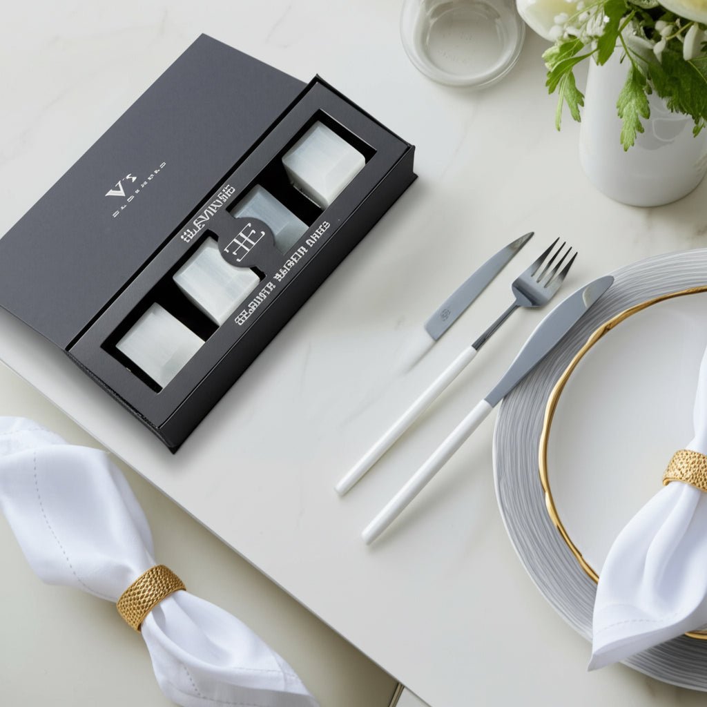 S/4 10" SENISE SELENITE/CRYSTAL NAPKIN RINGS, WHT Table Decors| Sagebrook Home