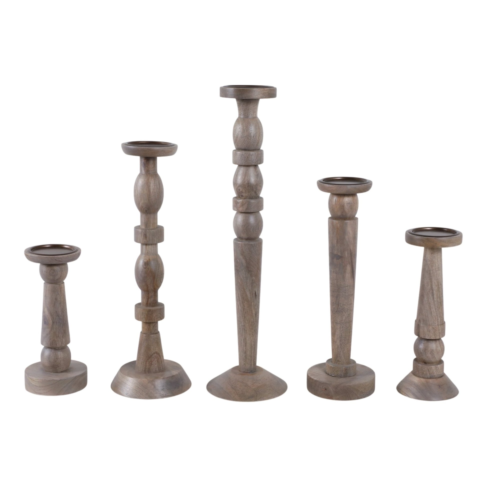 S/5 10/12/16/18/22" Cumberland Wood Candle Sticks Candle Holders| Sagebrook Home