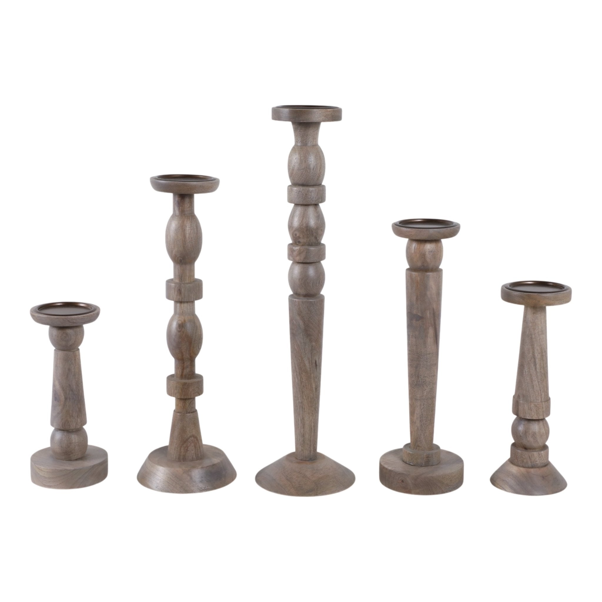 S/5 10/12/16/18/22" Cumberland Wood Candle Sticks Candle Holders| Sagebrook Home