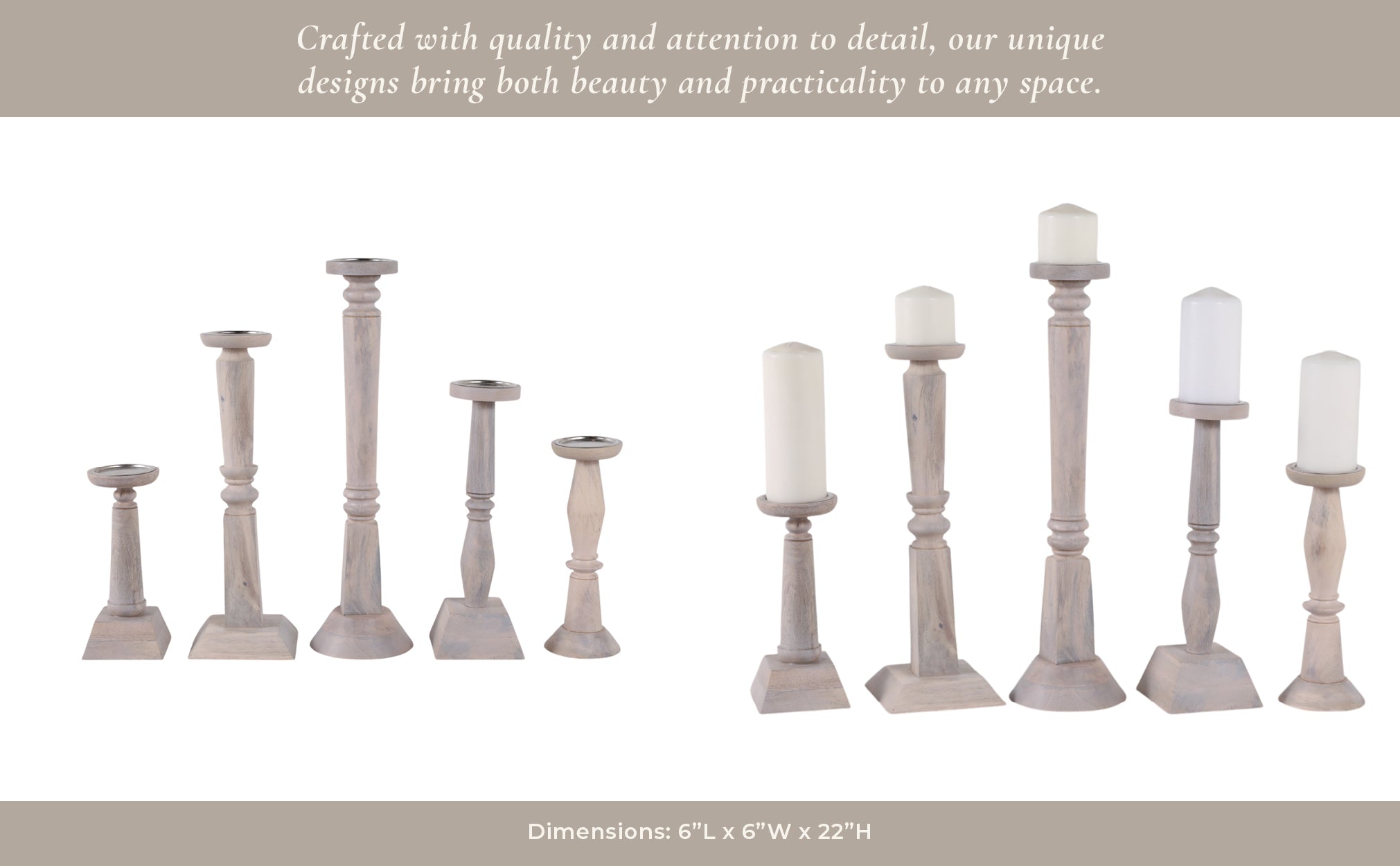 S/5 10/12/16/18/22" Cumberland Wood Candle Sticks Candle Holders| Sagebrook Home