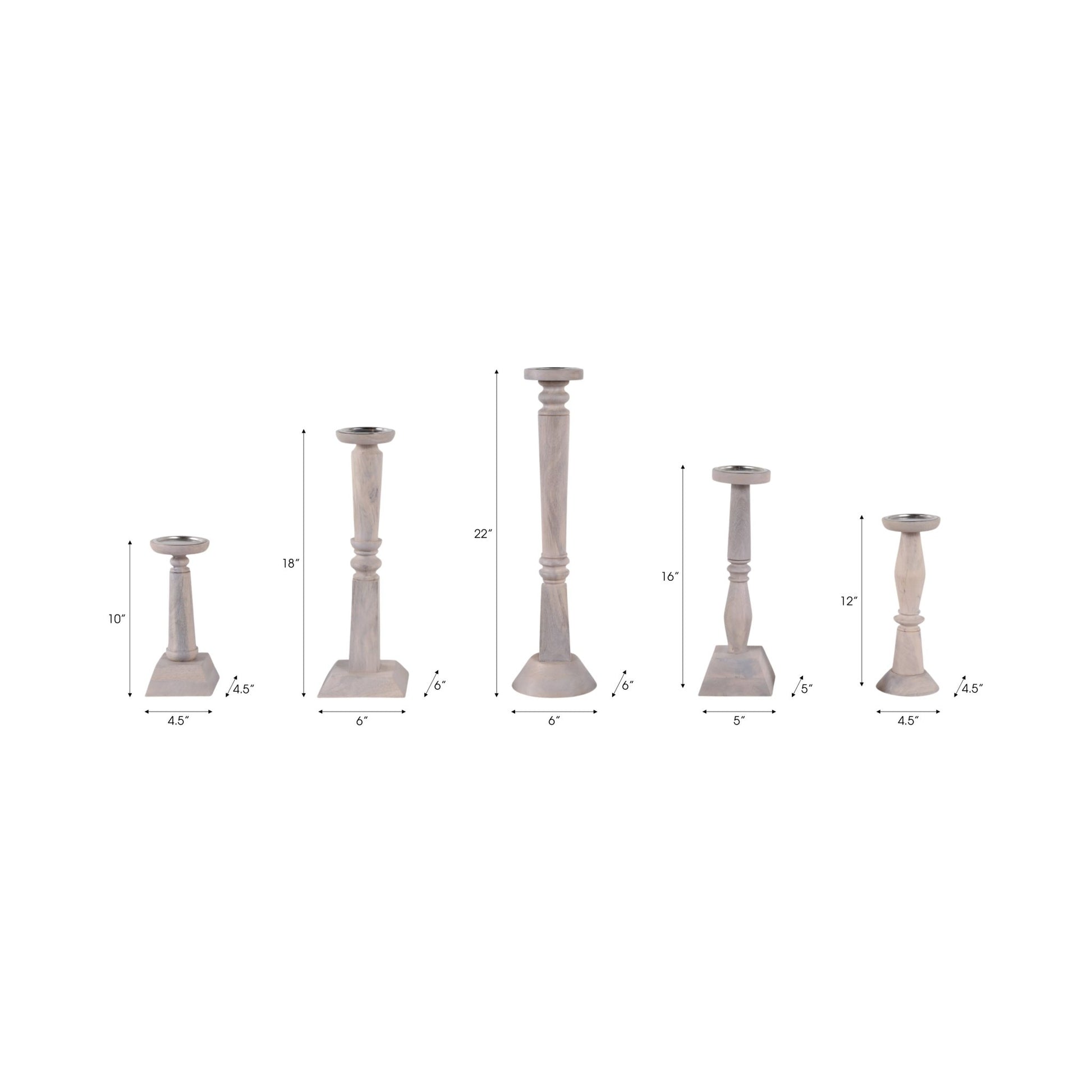 S/5 10/12/16/18/22" Cumberland Wood Candle Sticks Candle Holders| Sagebrook Home