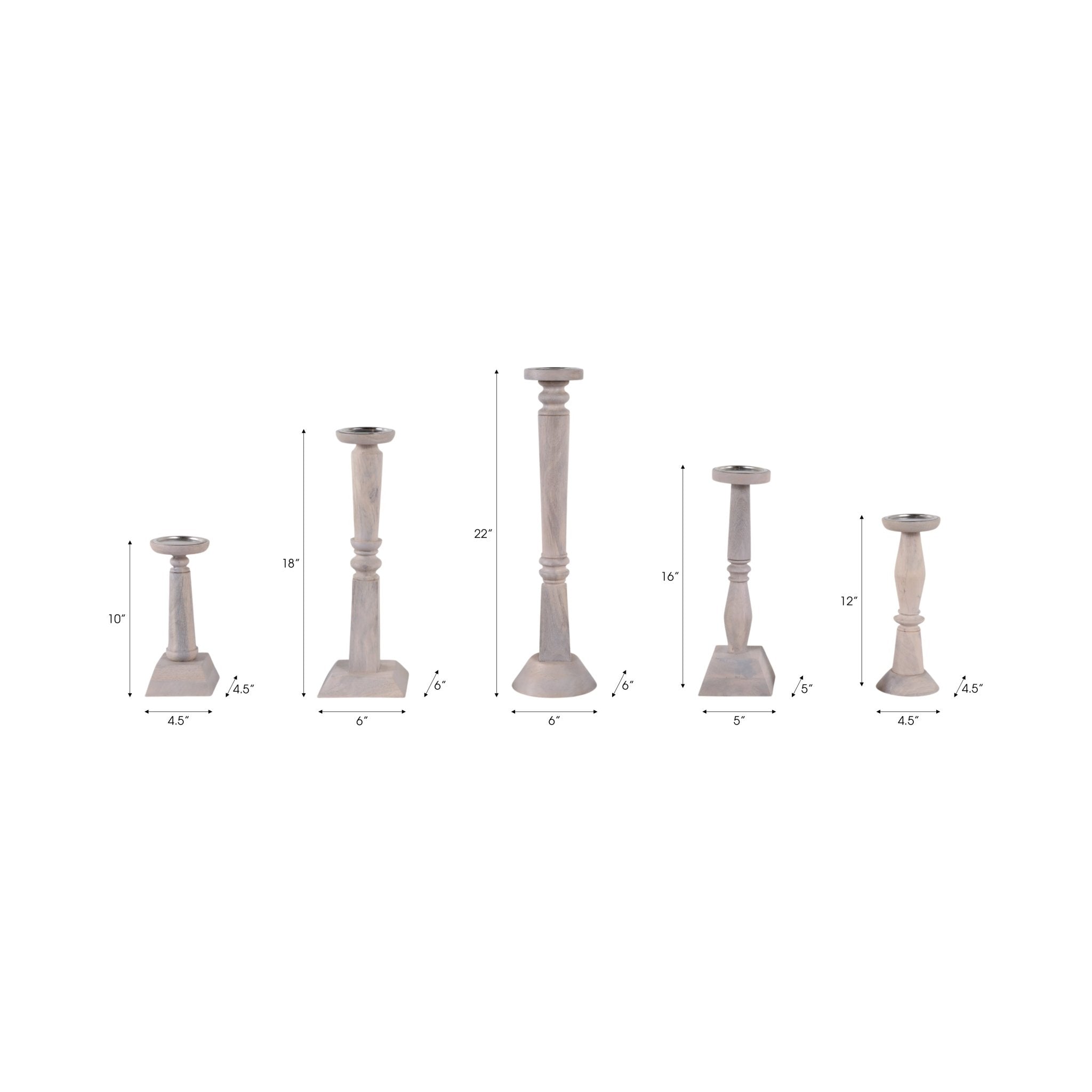 S/5 10/12/16/18/22" Cumberland Wood Candle Sticks Candle Holders| Sagebrook Home
