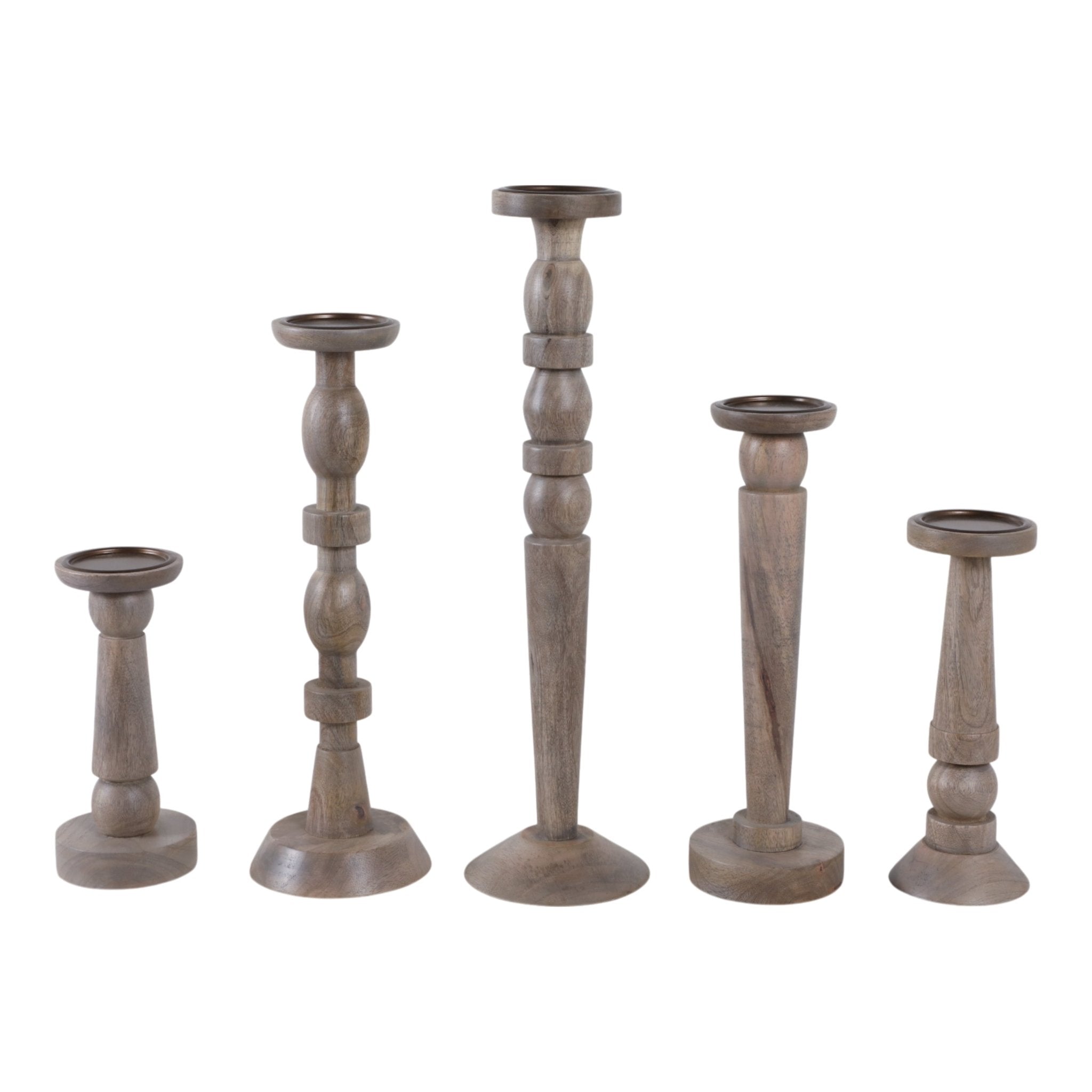 S/5 10/12/16/18/22" Cumberland Wood Candle Sticks Candle Holders| Sagebrook Home