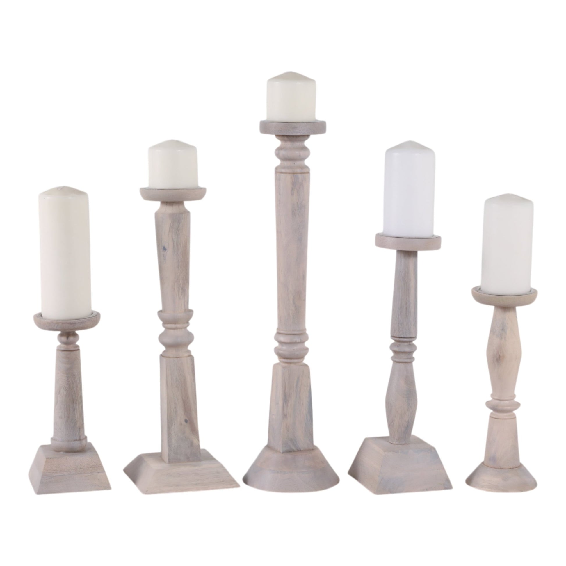 S/5 10/12/16/18/22" Cumberland Wood Candle Sticks Candle Holders| Sagebrook Home