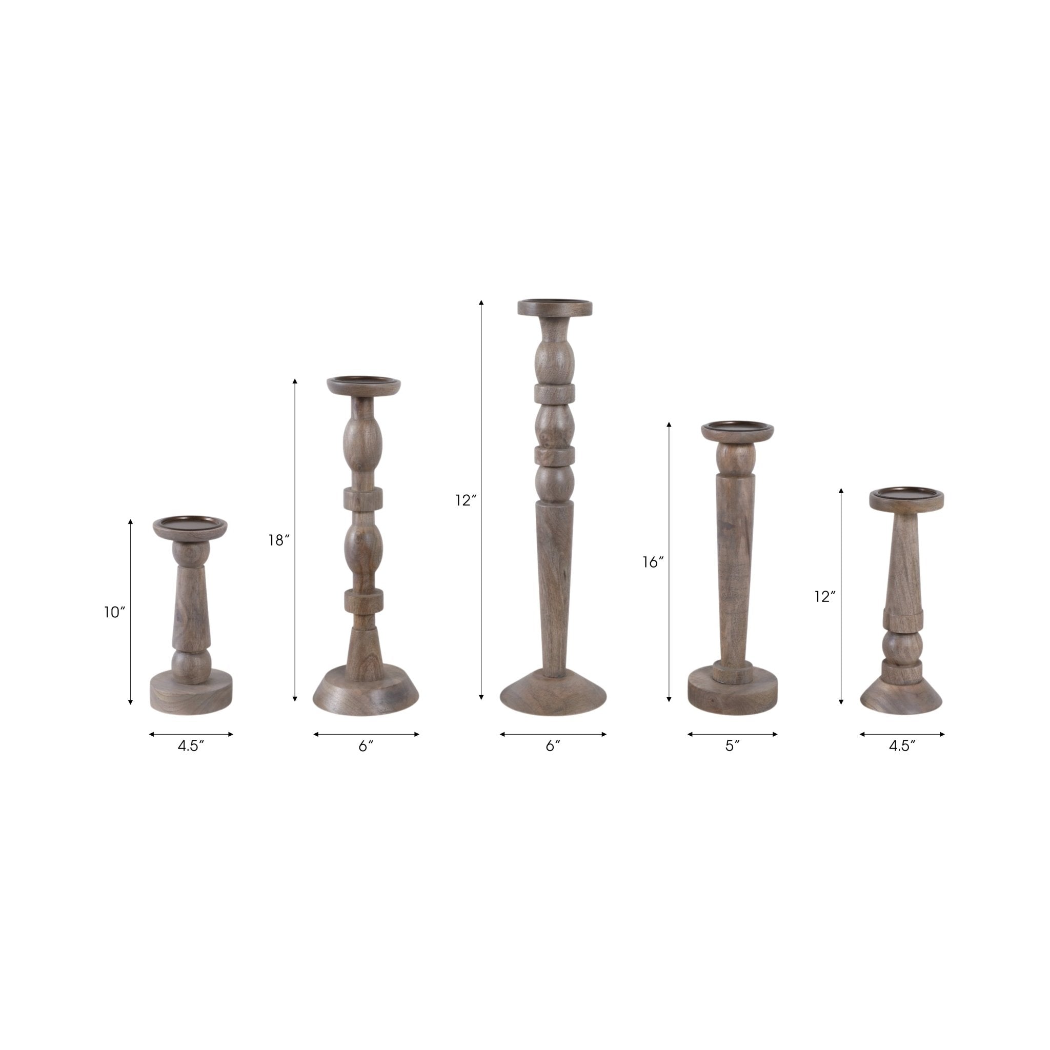 S/5 10/12/16/18/22" Cumberland Wood Candle Sticks Candle Holders| Sagebrook Home