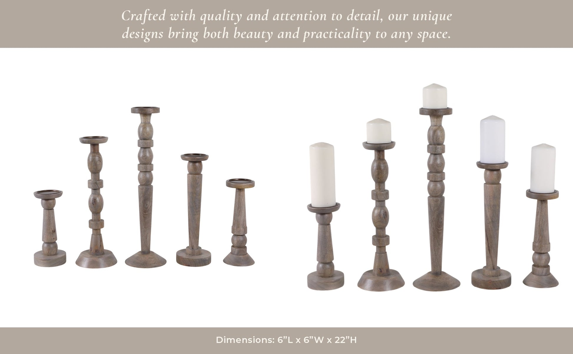 S/5 10/12/16/18/22" Cumberland Wood Candle Sticks Candle Holders| Sagebrook Home