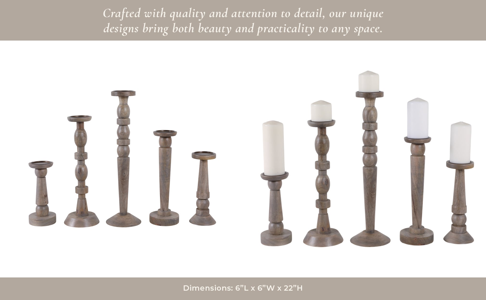 S/5 10/12/16/18/22" Cumberland Wood Candle Sticks Candle Holders| Sagebrook Home