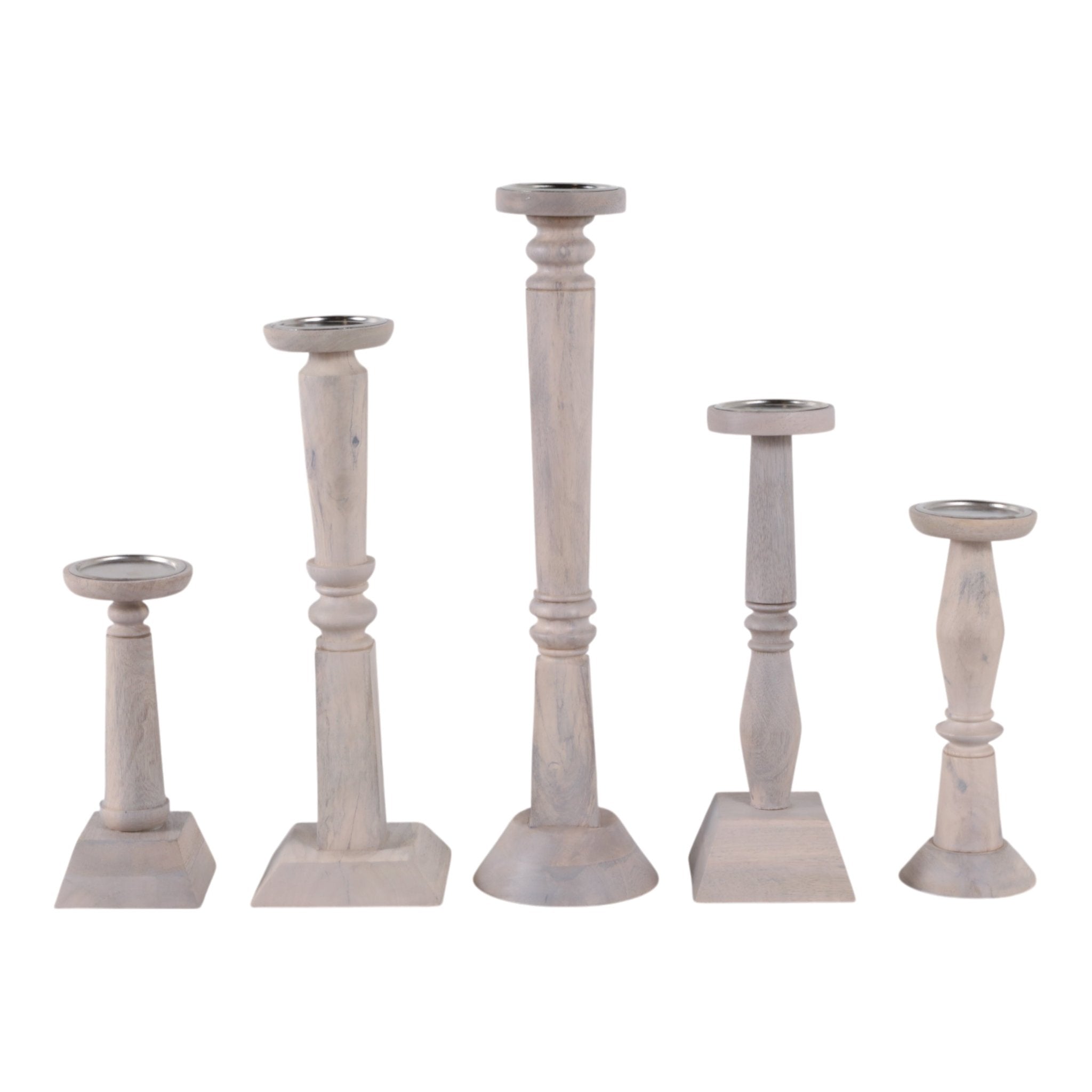 S/5 10/12/16/18/22" Cumberland Wood Candle Sticks Candle Holders| Sagebrook Home