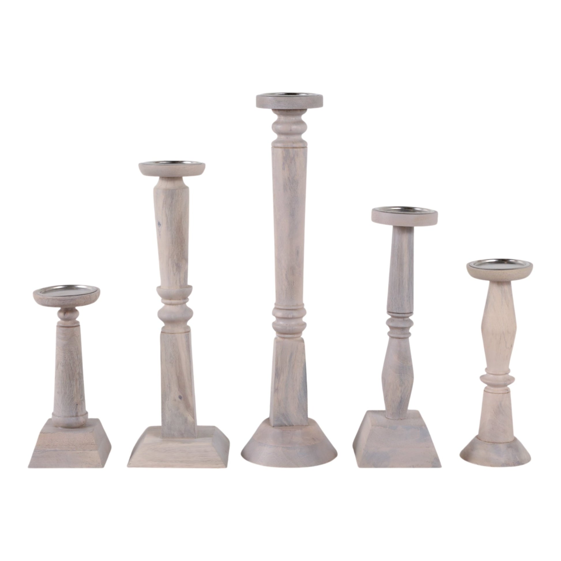 S/5 10/12/16/18/22" Cumberland Wood Candle Sticks Candle Holders| Sagebrook Home