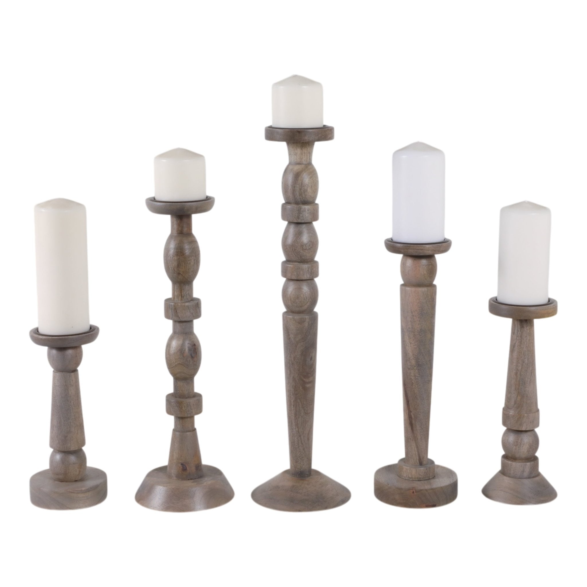 S/5 10/12/16/18/22" Cumberland Wood Candle Sticks Candle Holders| Sagebrook Home