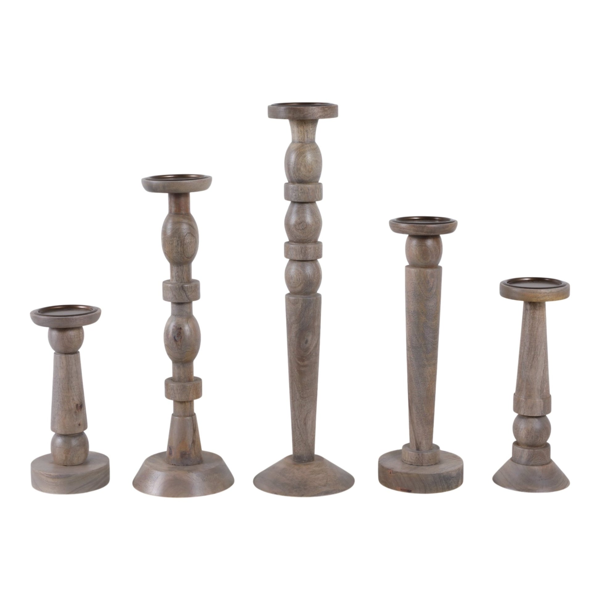 S/5 10/12/16/18/22" Cumberland Wood Candle Sticks Candle Holders| Sagebrook Home