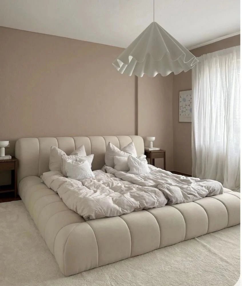 Sama Upholstered Bed in Beige Chanel Fabric - Size 200x200 cm Beds| Oak