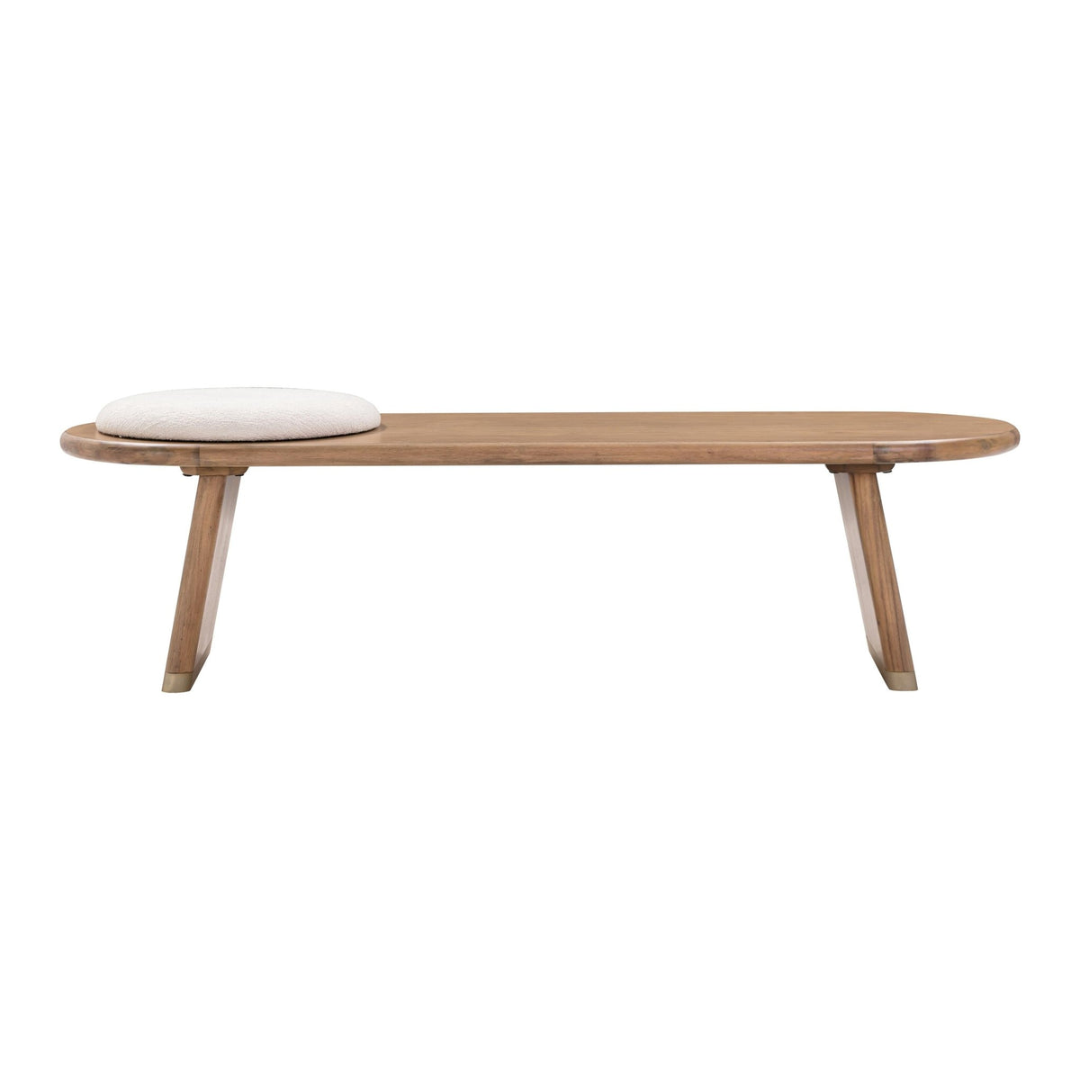 Samantha Cognac Acacia Bench with Boucle Seat Benches| TOV