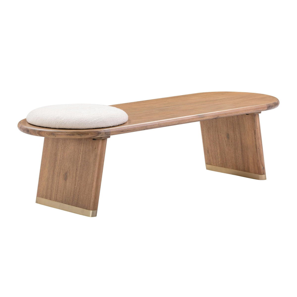 Samantha Cognac Acacia Bench with Boucle Seat Benches| TOV