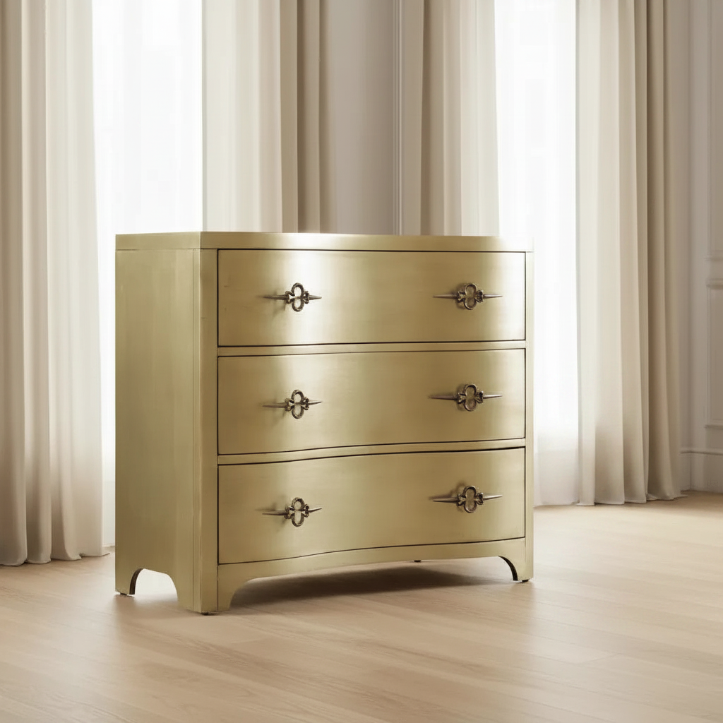 Sanctuary Three-Drawer Shaped Front Gold Chest Cabinets & Chests| Hooker