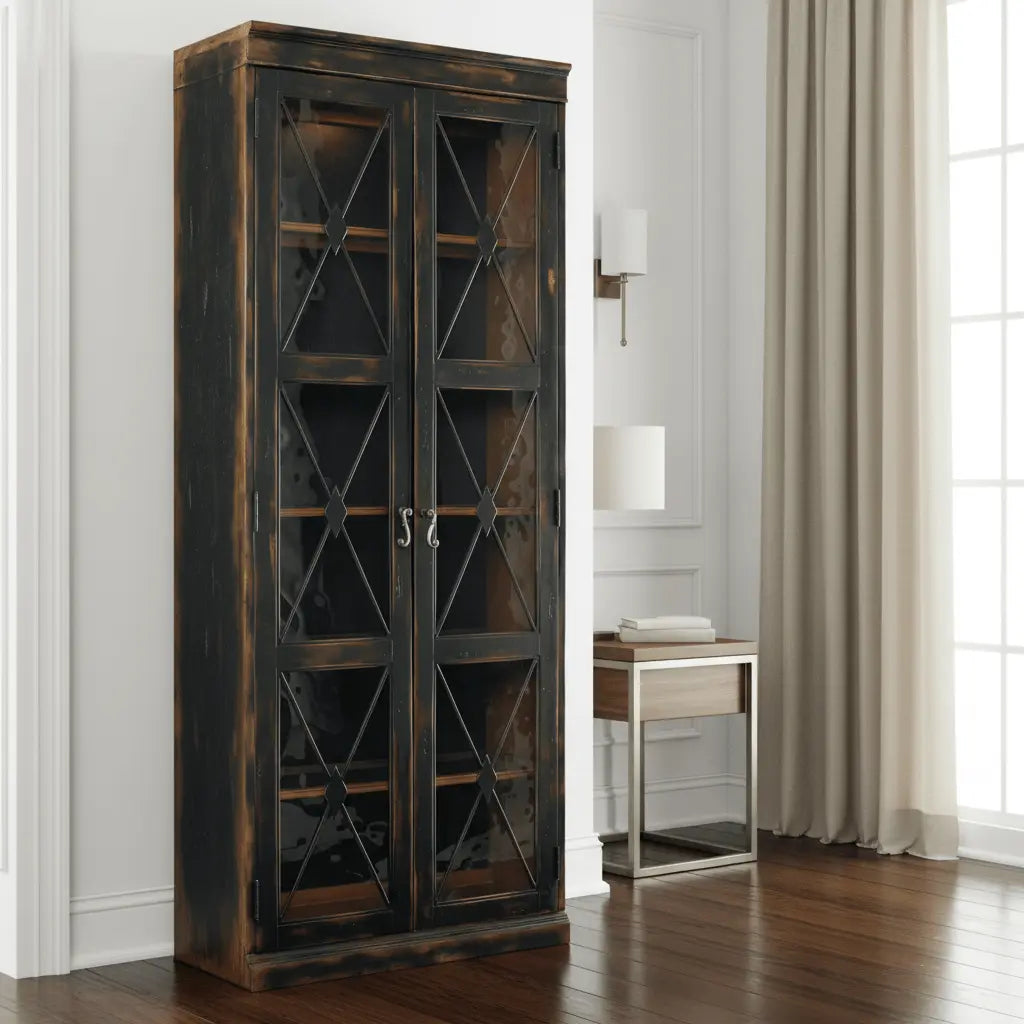 Sanctuary Two-Door Thin Display Cabinet - Ebony Cabinets & Chests| Hooker