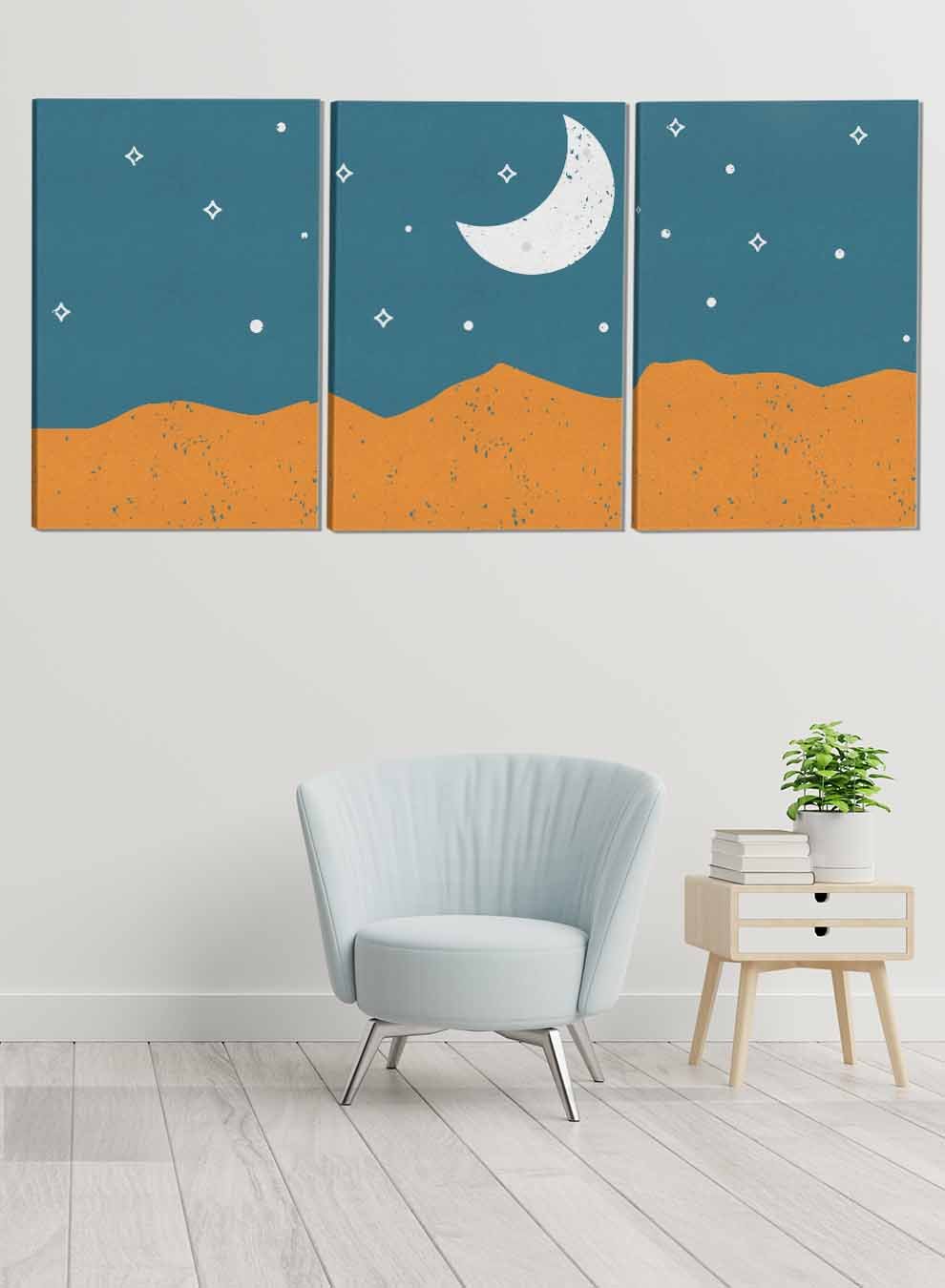Sand Dunes Crescent Moon Abstract Paintings(set of 3) Paintings & Pictures| LOWHA