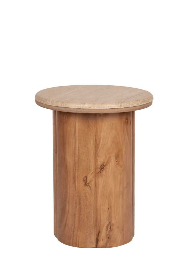 Sandridge MangoWood Beige Travertine Round Side Table Accent & End Tables| Roots Furniture
