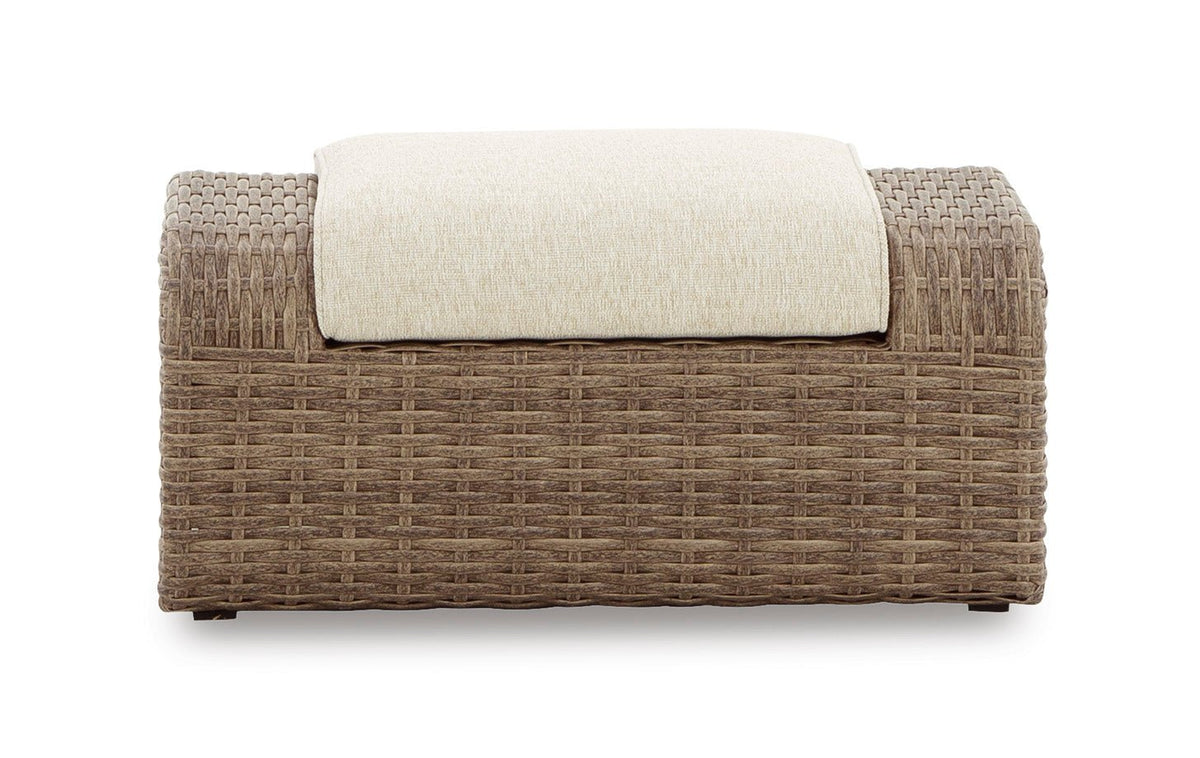 Sandy Bloom Outdoor Ottoman with Cushion Outdoor Chairs| Ashley Homestore