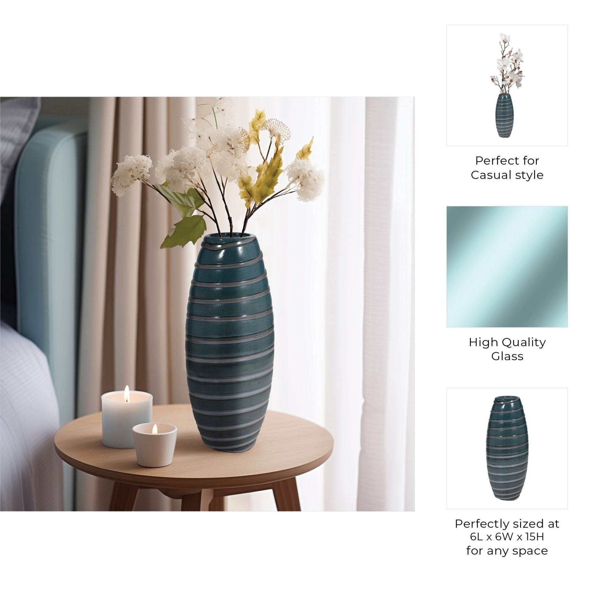 Santiago Striped Blue Glass Vase Vases and Jars| Sagebrook Home