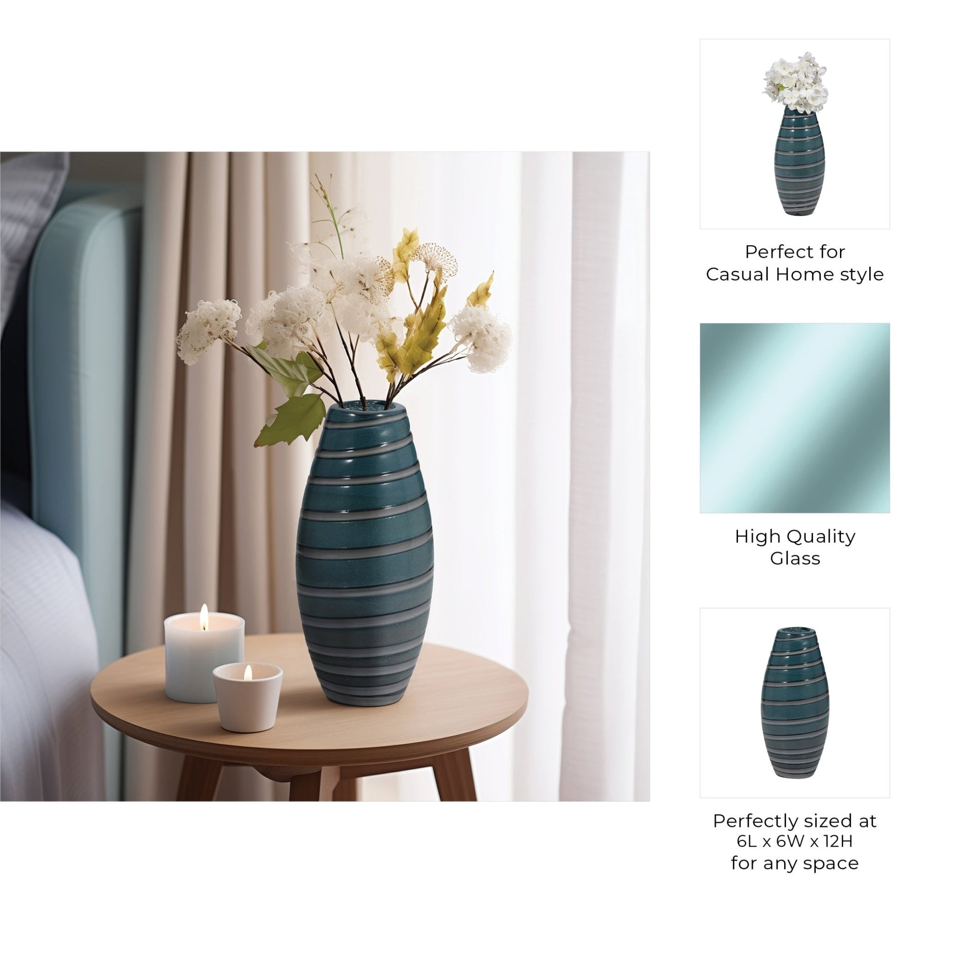 Santiago Striped Blue Glass Vase Vases and Jars| Sagebrook Home