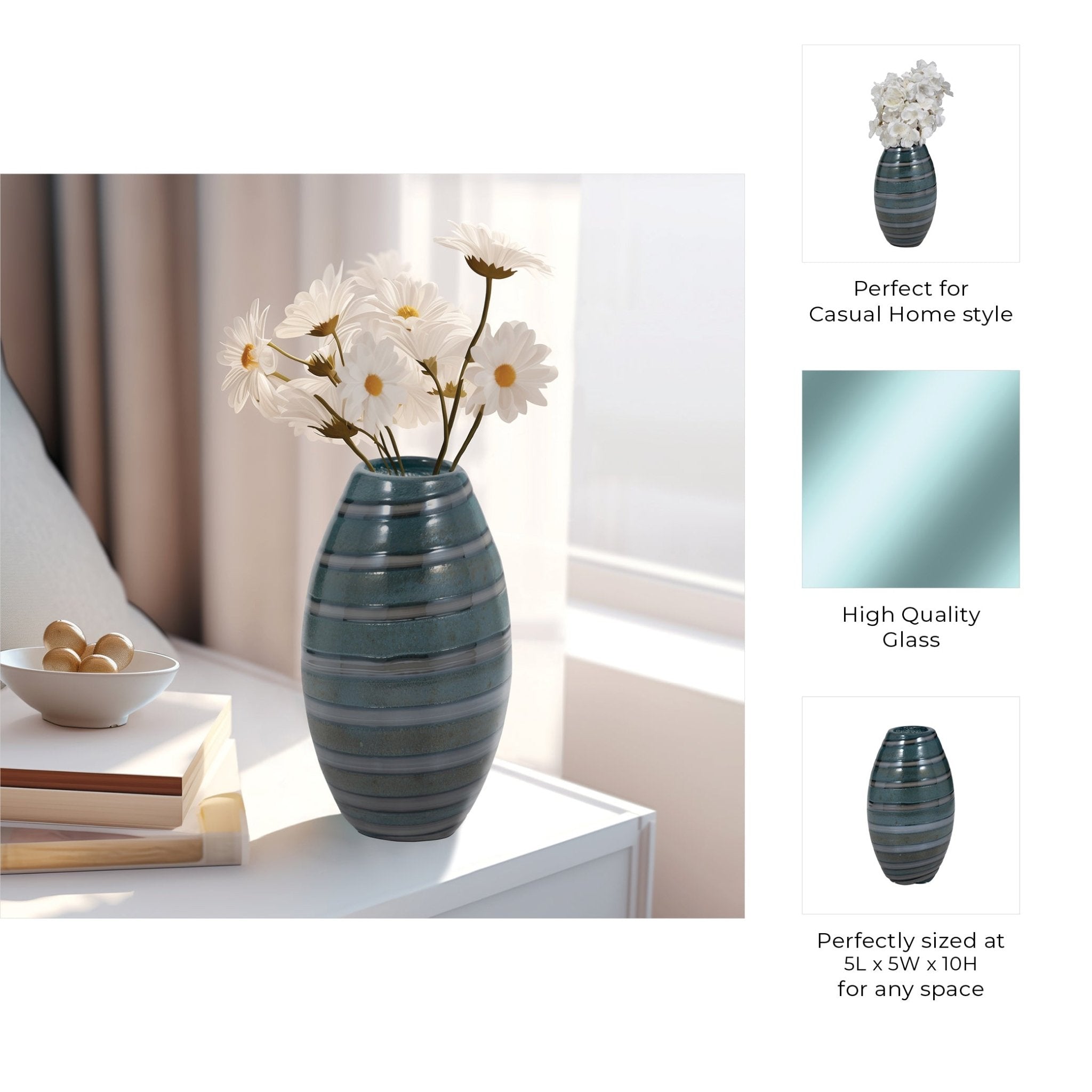 Santiago Striped Blue Glass Vase Vases and Jars| Sagebrook Home