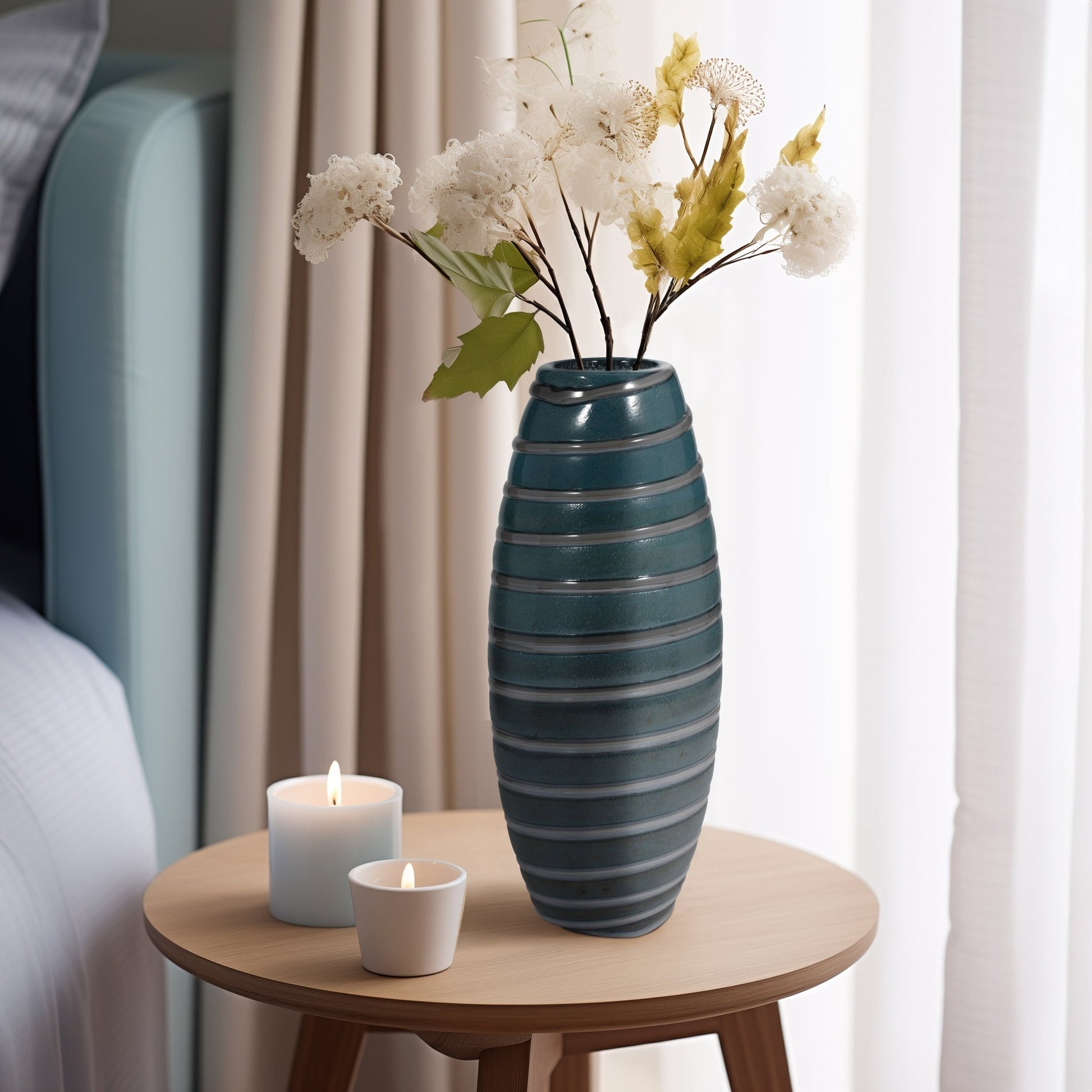 Santiago Striped Blue Glass Vase Vases and Jars| Sagebrook Home