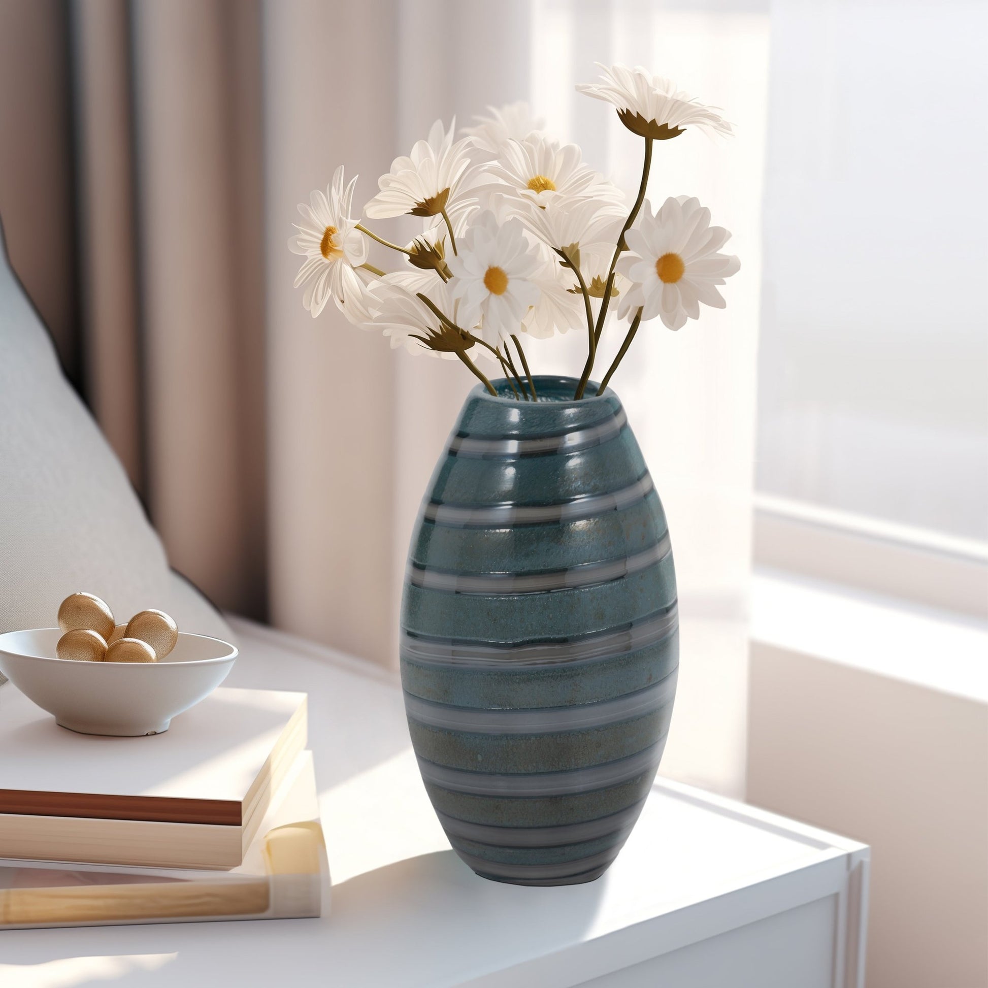 Santiago Striped Blue Glass Vase Vases and Jars| Sagebrook Home