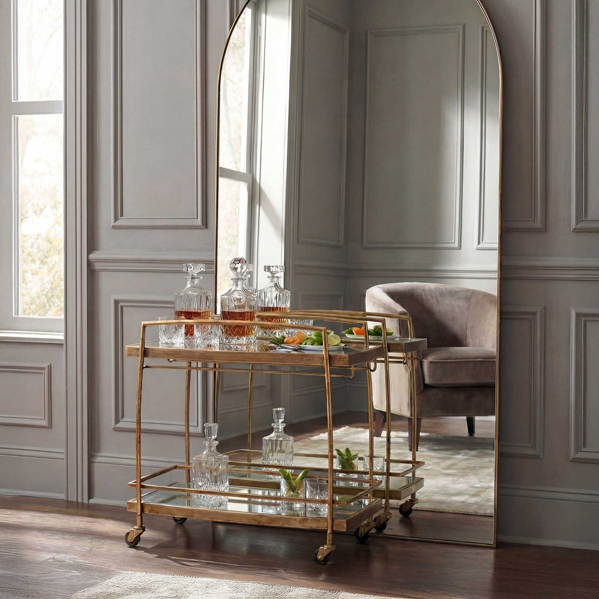 Scarritt Antique Brass Bar Cart Serving Carts| Uttermost