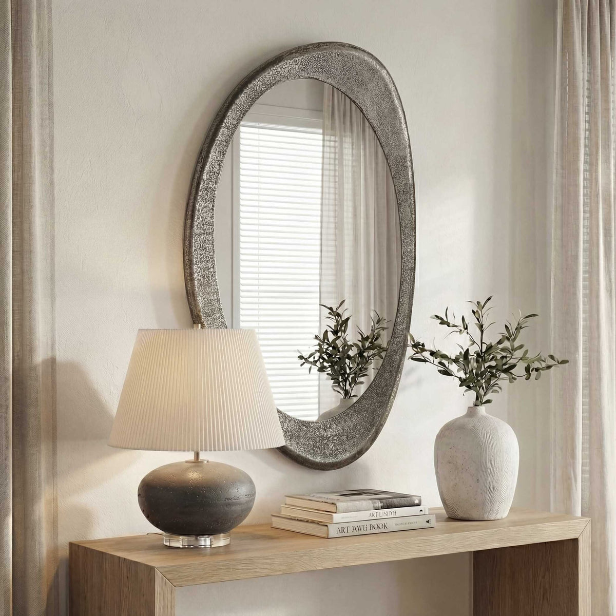 Schiller Oval Antique Nickel Mirror Mirrors| Uttermost