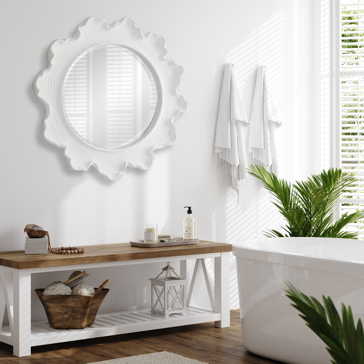 Sea Coral Round Mirror, White Mirrors| Uttermost