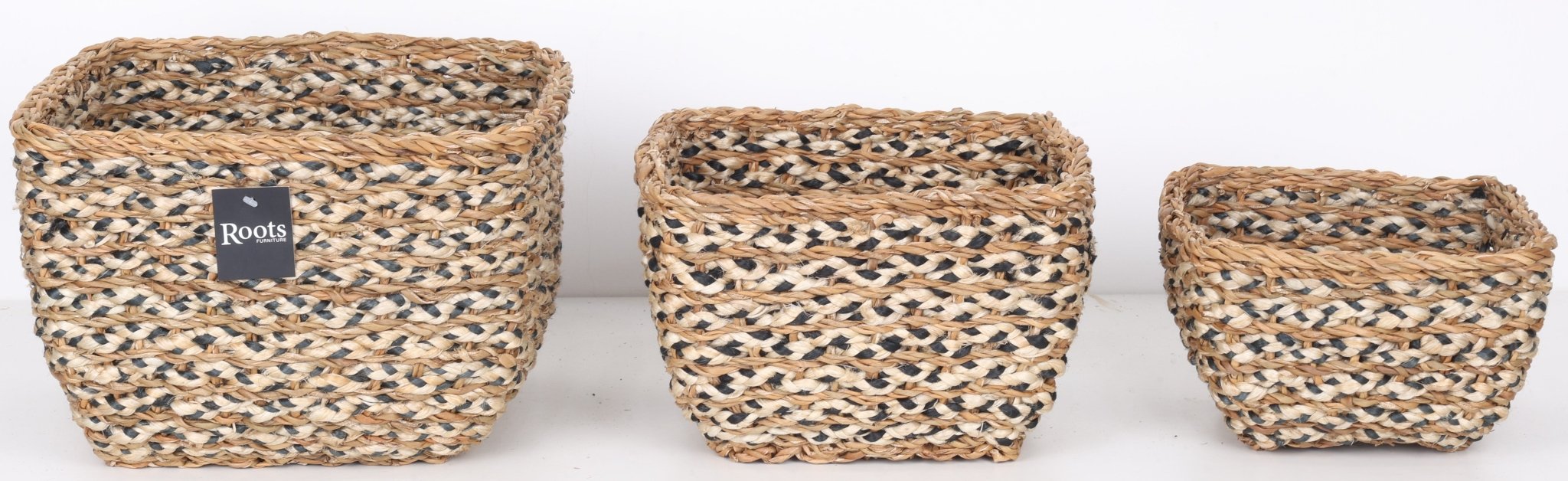 SEAGRASS / JUTE SQUARE TAPER BASKET - SET OF 3 Baskets| Roots Furniture