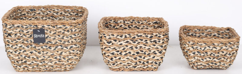 SEAGRASS / JUTE SQUARE TAPER BASKET - SET OF 3 - Al Rugaib Furniture