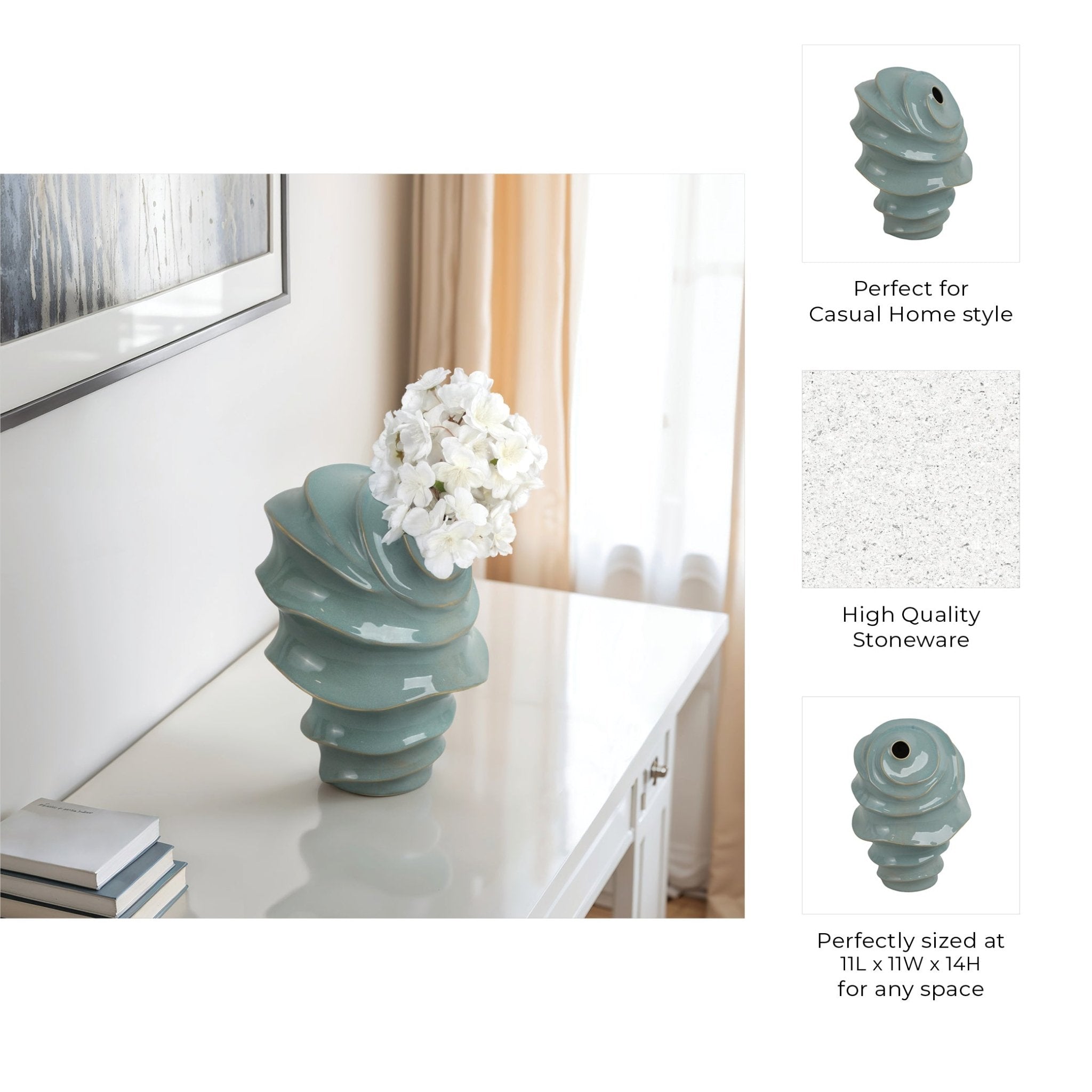 Seaside Blue Cer Vase Vases and Jars| Sagebrook Home