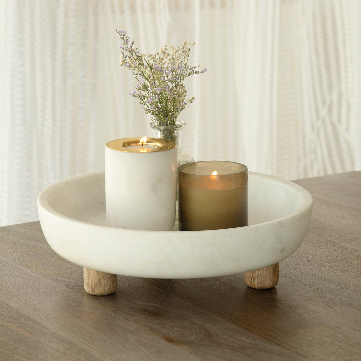 Selene marble bowl with wooden legs Tray| Roots Furniture
