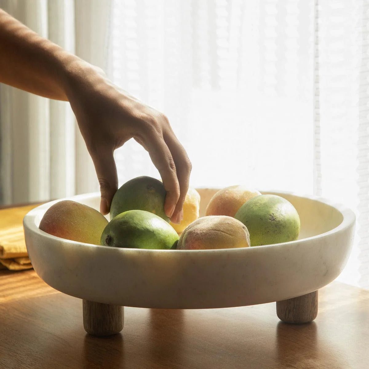 Selene marble bowl with wooden legs Tray| Roots Furniture