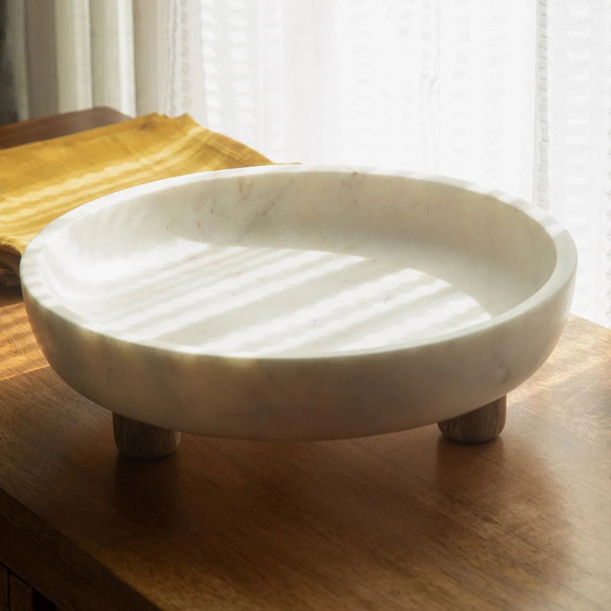 Selene marble bowl with wooden legs Tray| Roots Furniture