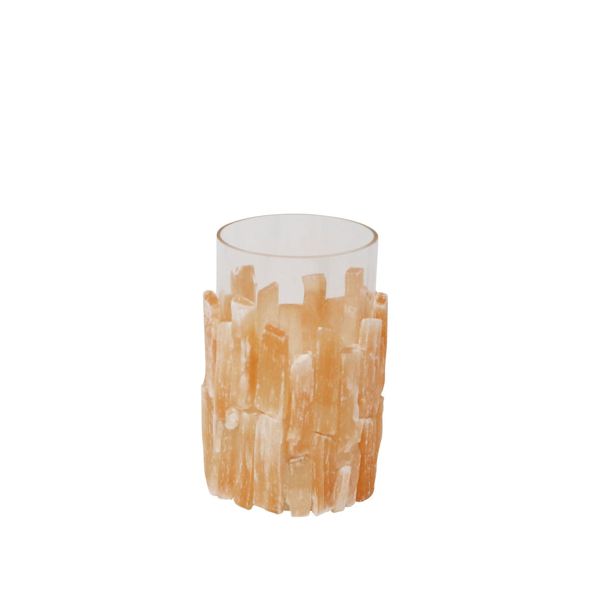 Selenite / Glass Hurricane, Orange Candle Holders| Sagebrook Home